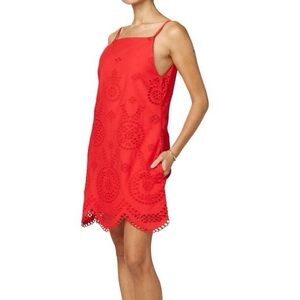 Cleobella Red Organic Cotton Eyelet Mini Dress Scalloped Hem XS